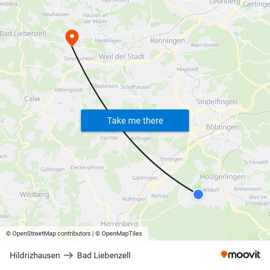 Hildrizhausen to Bad Liebenzell map