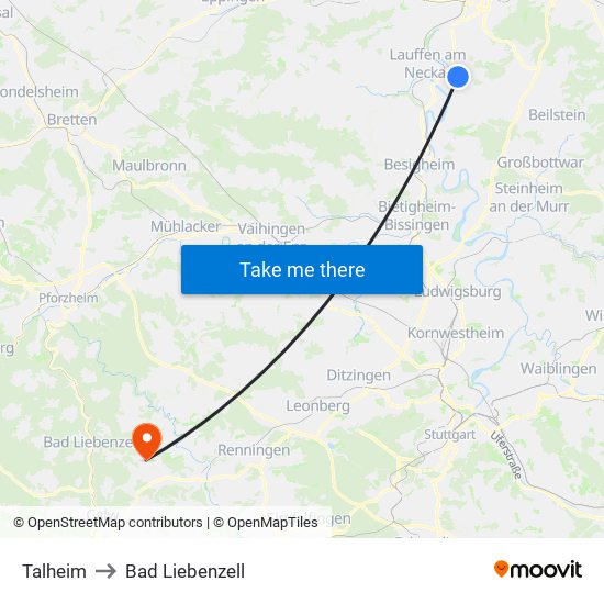 Talheim to Bad Liebenzell map