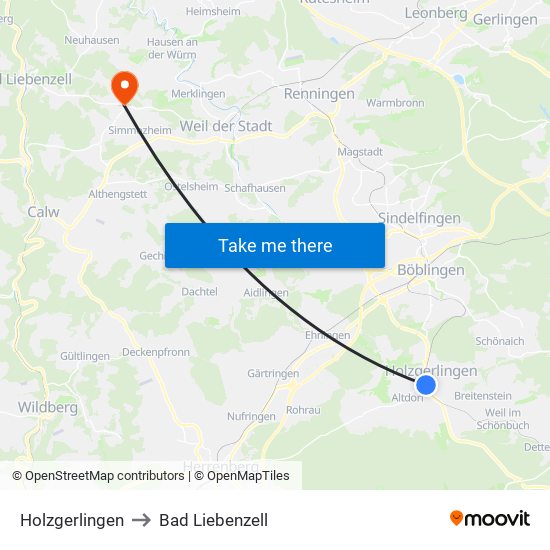 Holzgerlingen to Bad Liebenzell map