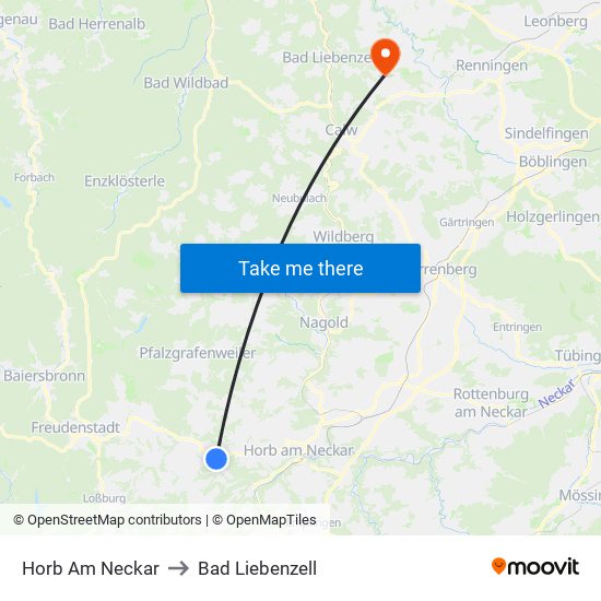 Horb Am Neckar to Bad Liebenzell map