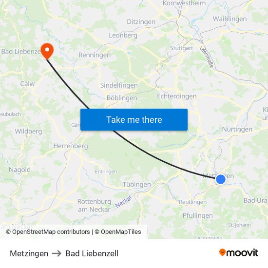 Metzingen to Bad Liebenzell map