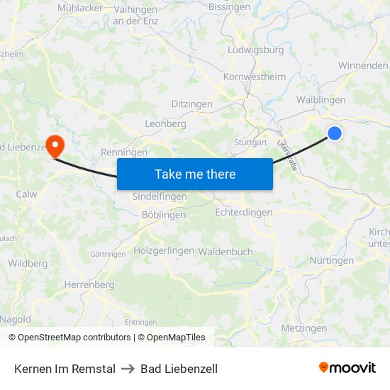 Kernen Im Remstal to Bad Liebenzell map