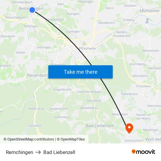 Remchingen to Bad Liebenzell map