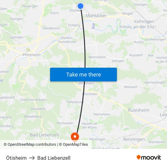 Ötisheim to Bad Liebenzell map