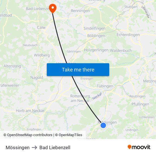 Mössingen to Bad Liebenzell map