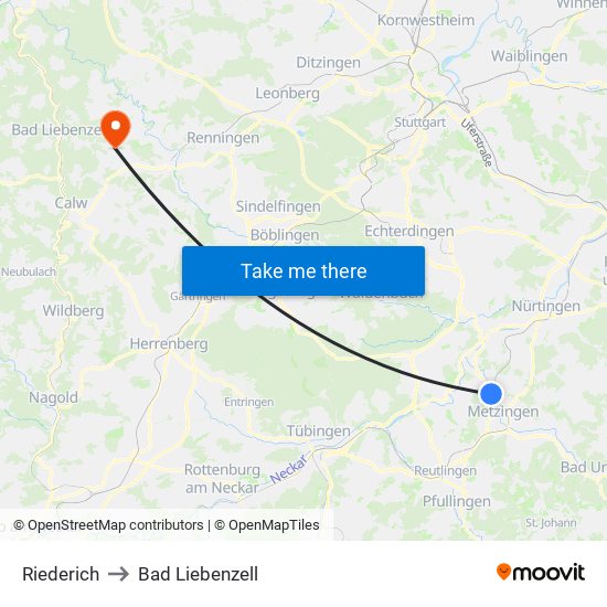 Riederich to Bad Liebenzell map