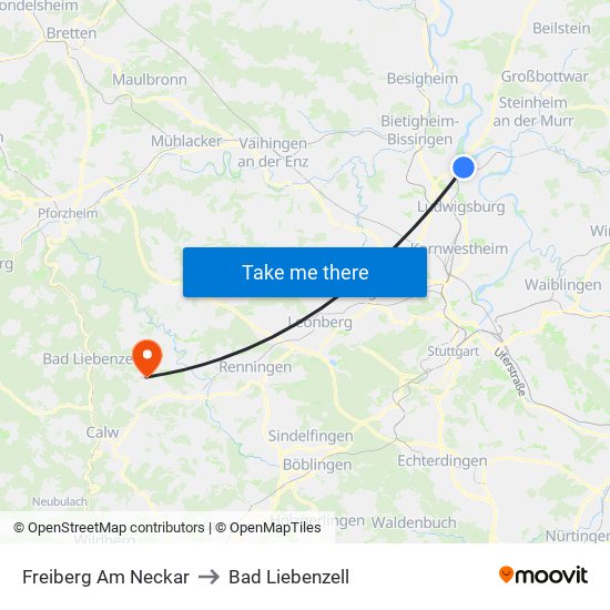 Freiberg Am Neckar to Bad Liebenzell map