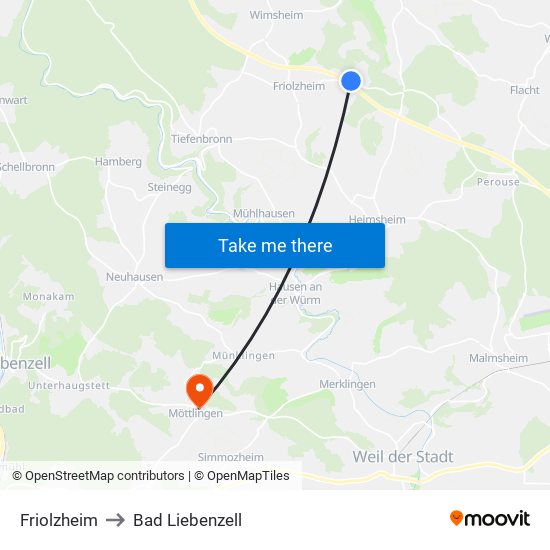 Friolzheim to Bad Liebenzell map
