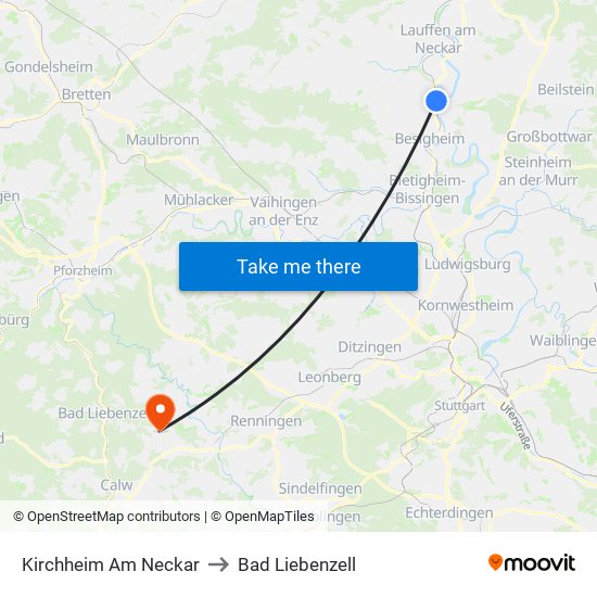 Kirchheim Am Neckar to Bad Liebenzell map