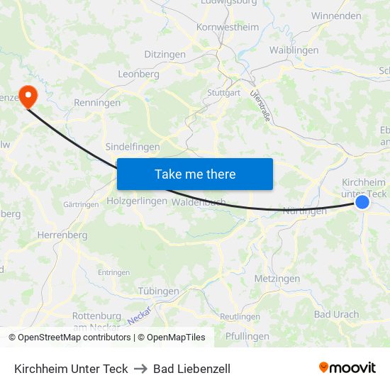 Kirchheim Unter Teck to Bad Liebenzell map