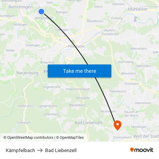 Kämpfelbach to Bad Liebenzell map