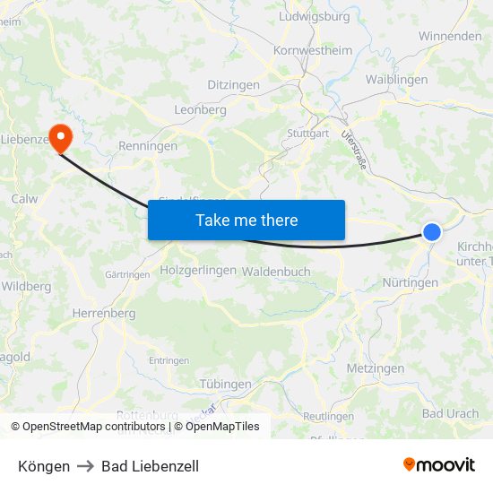 Köngen to Bad Liebenzell map