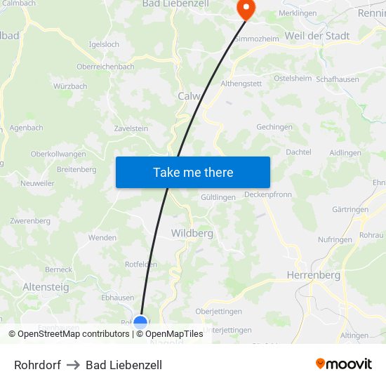 Rohrdorf to Bad Liebenzell map