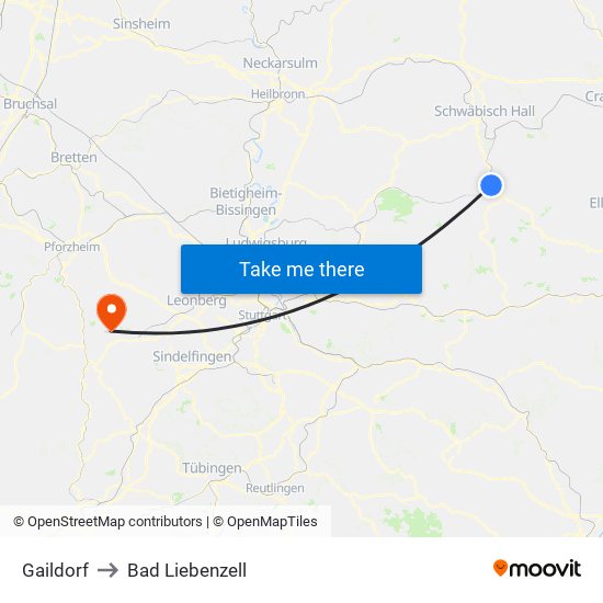 Gaildorf to Bad Liebenzell map