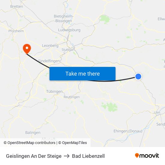 Geislingen An Der Steige to Bad Liebenzell map