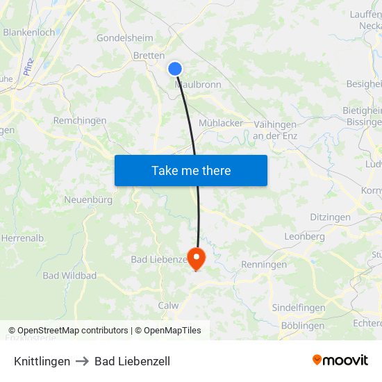 Knittlingen to Bad Liebenzell map