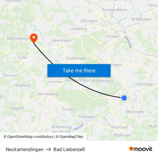 Neckartenzlingen to Bad Liebenzell map
