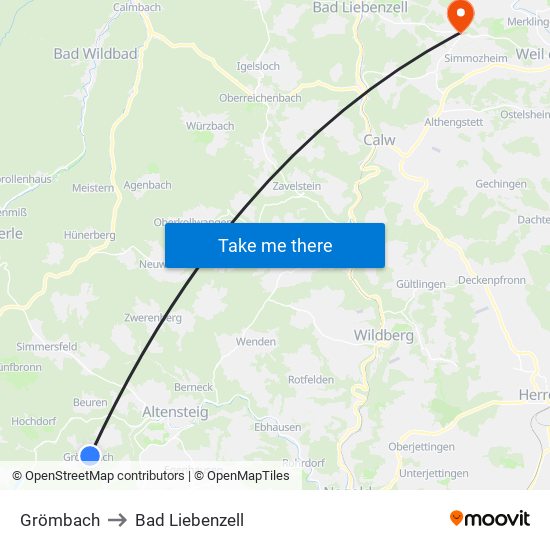 Grömbach to Bad Liebenzell map