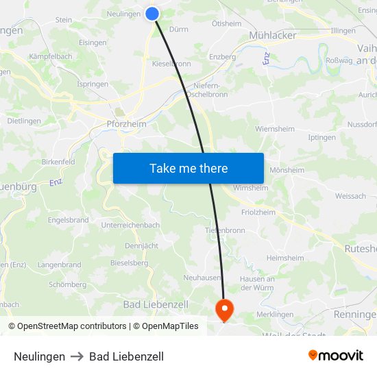 Neulingen to Bad Liebenzell map