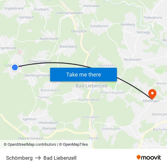 Schömberg to Bad Liebenzell map