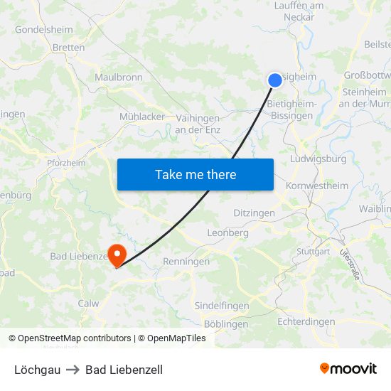 Löchgau to Bad Liebenzell map