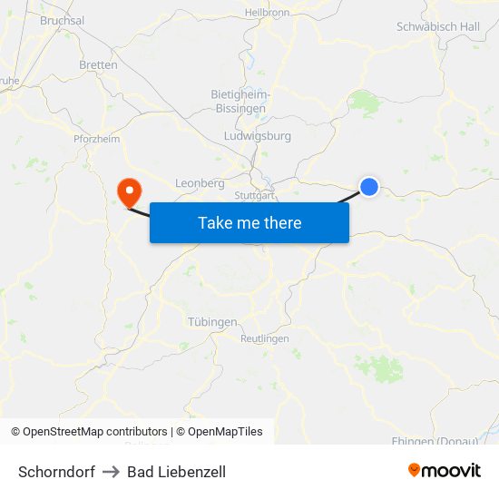 Schorndorf to Bad Liebenzell map