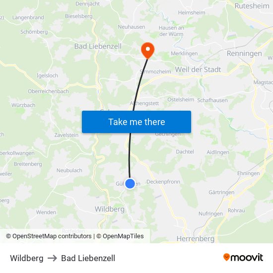 Wildberg to Bad Liebenzell map