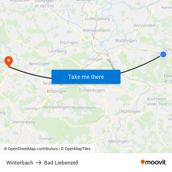 Winterbach to Bad Liebenzell map
