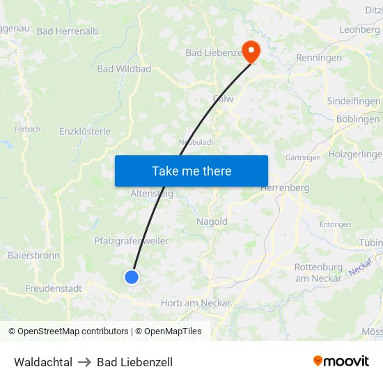 Waldachtal to Bad Liebenzell map