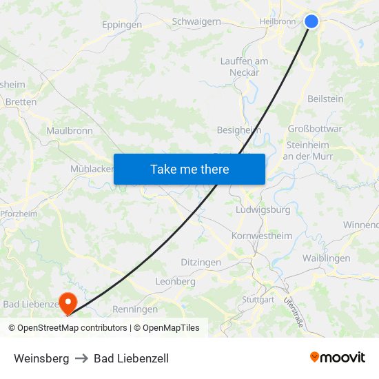 Weinsberg to Bad Liebenzell map