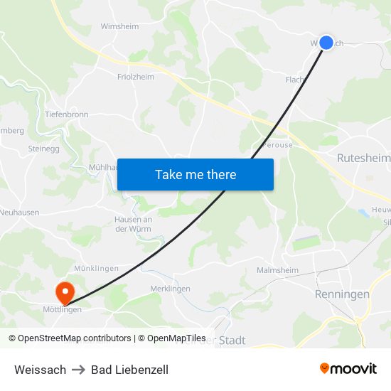Weissach to Bad Liebenzell map