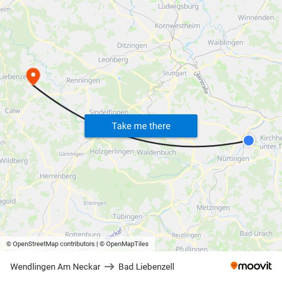 Wendlingen Am Neckar to Bad Liebenzell map