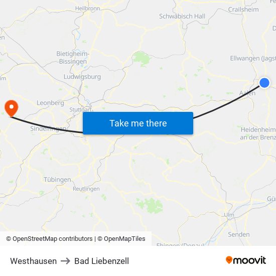 Westhausen to Bad Liebenzell map