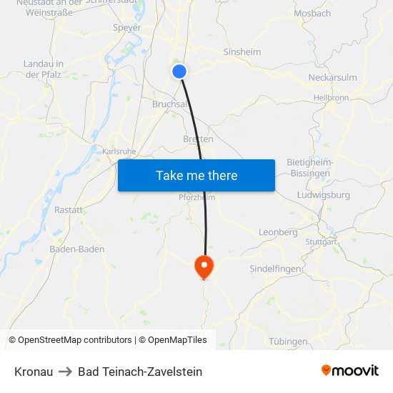 Kronau to Bad Teinach-Zavelstein map