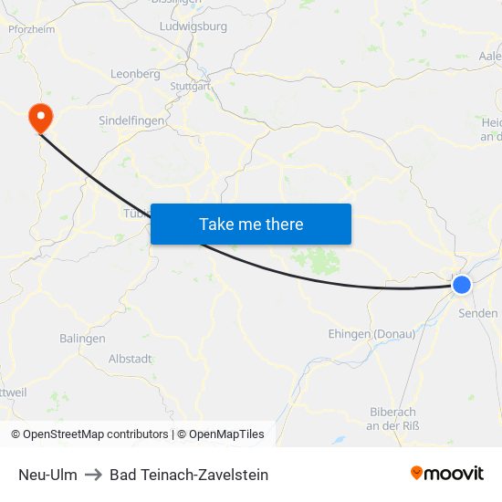 Neu-Ulm to Bad Teinach-Zavelstein map