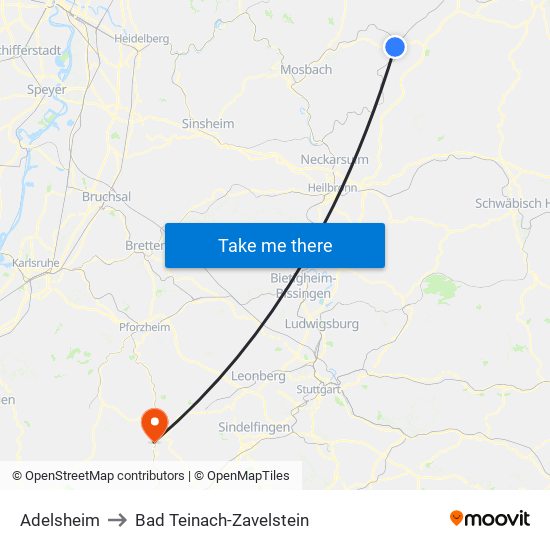 Adelsheim to Bad Teinach-Zavelstein map