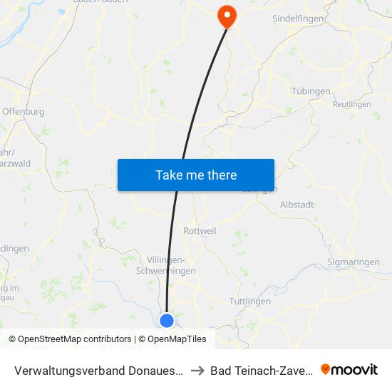 Verwaltungsverband Donaueschingen to Bad Teinach-Zavelstein map