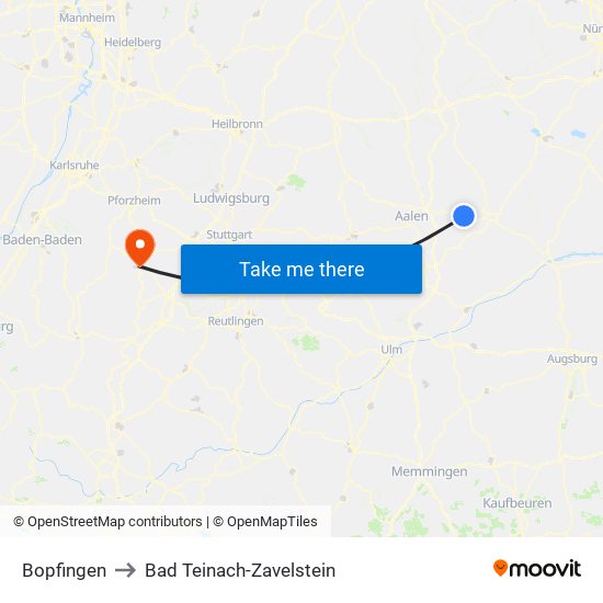 Bopfingen to Bad Teinach-Zavelstein map