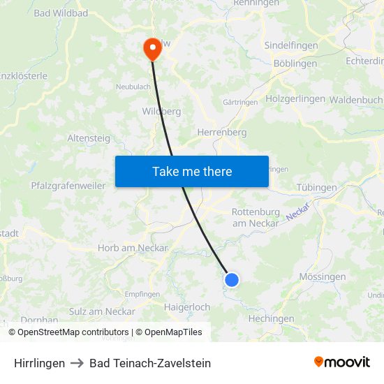 Hirrlingen to Bad Teinach-Zavelstein map