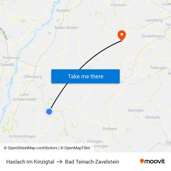 Haslach Im Kinzigtal to Bad Teinach-Zavelstein map