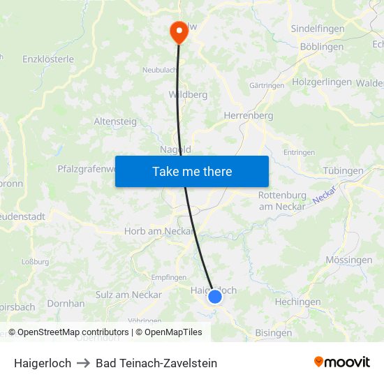 Haigerloch to Bad Teinach-Zavelstein map