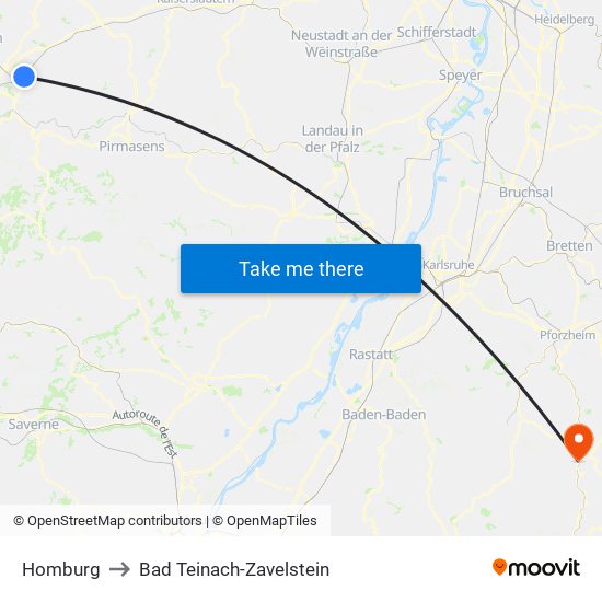 Homburg to Bad Teinach-Zavelstein map