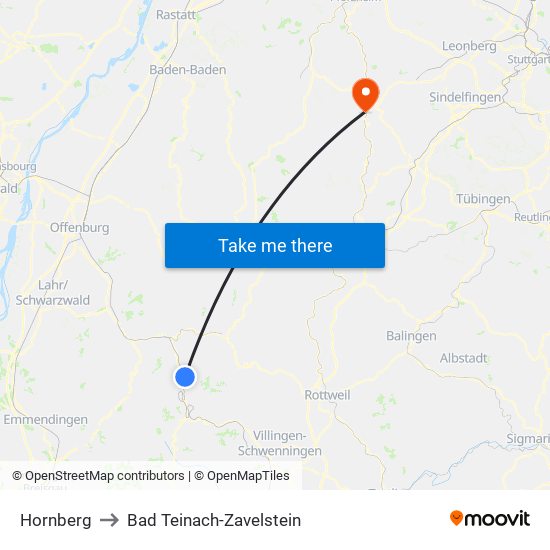 Hornberg to Bad Teinach-Zavelstein map