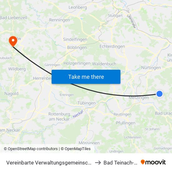 Vereinbarte Verwaltungsgemeinschaft Der Stadt Neuffen to Bad Teinach-Zavelstein map