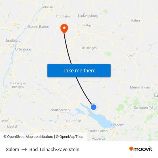 Salem to Bad Teinach-Zavelstein map