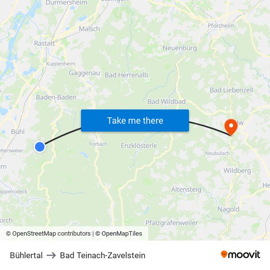 Bühlertal to Bad Teinach-Zavelstein map