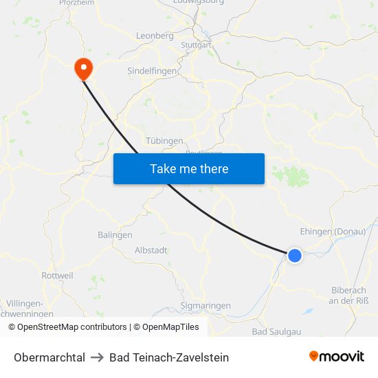 Obermarchtal to Bad Teinach-Zavelstein map