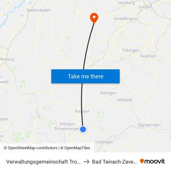 Verwaltungsgemeinschaft Trossingen to Bad Teinach-Zavelstein map