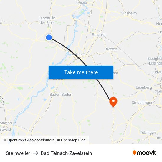 Steinweiler to Bad Teinach-Zavelstein map