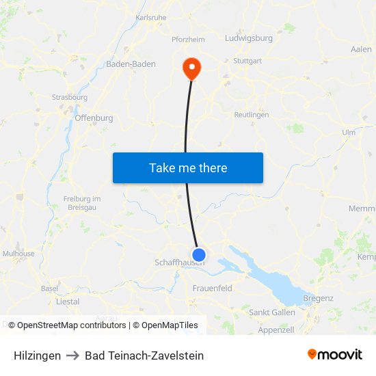 Hilzingen to Bad Teinach-Zavelstein map